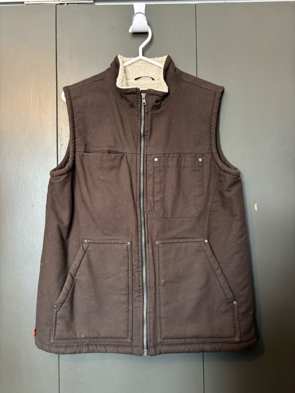 Men's Brown Sherpa-Lined Workwear Zip Vest